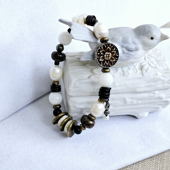 Silpada Stretch Bracelet with Pearls, Brass, Wood, and Gems - Picture 12 of 14